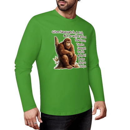 Bigfoot - Sasquatch "Give Sasquatch A Fish..",  Cotton Unisex Long Sleeve T-shirt