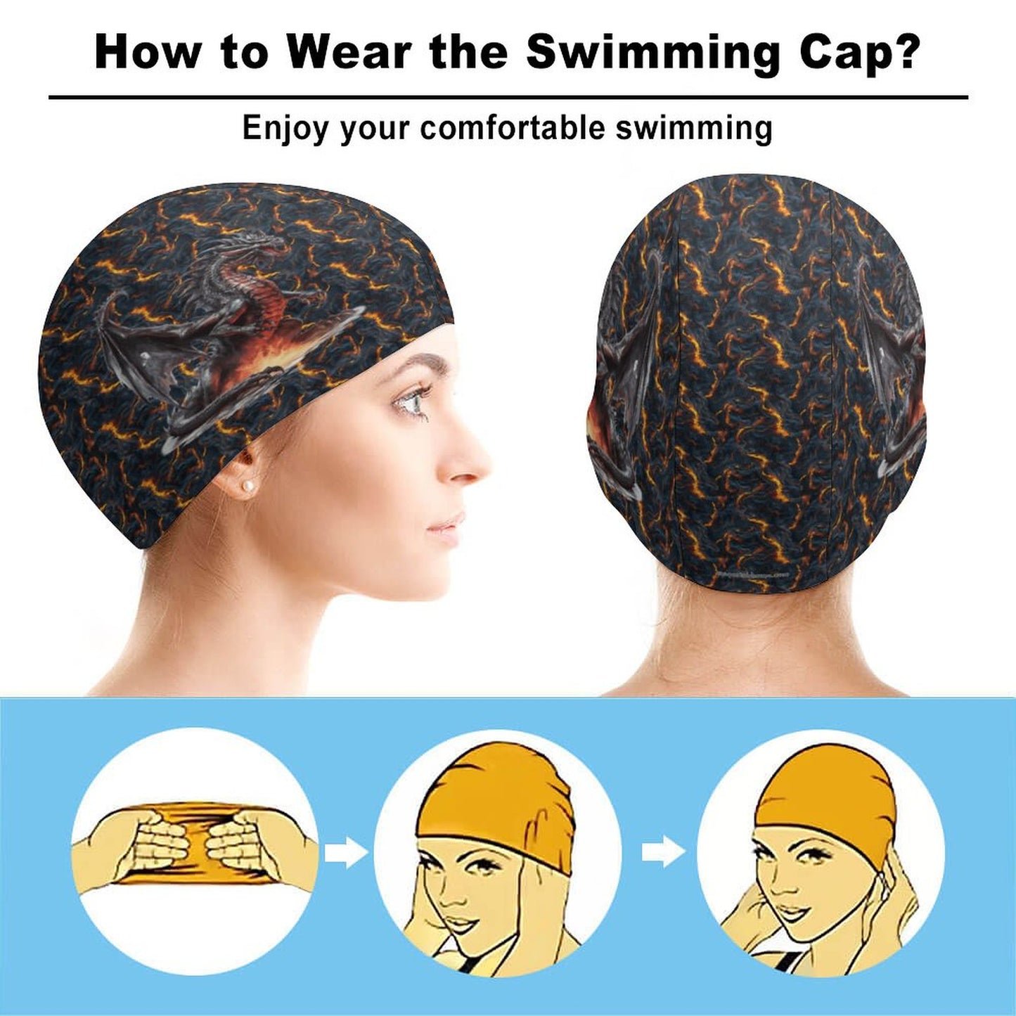 Fire Dragon, Adult Swimming Cap