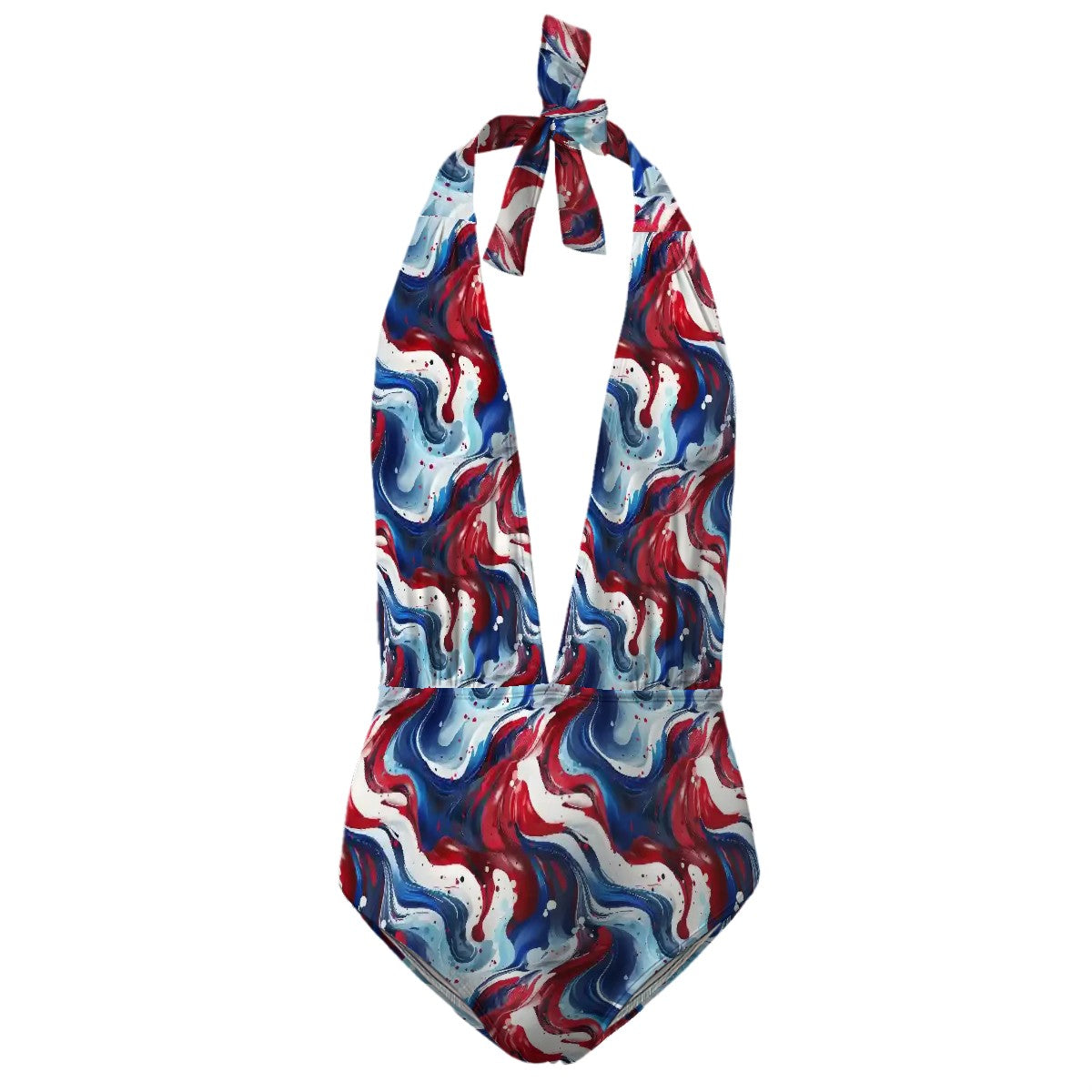 Patriotic Swirls, Women’s Deep V One Piece Swimsuit