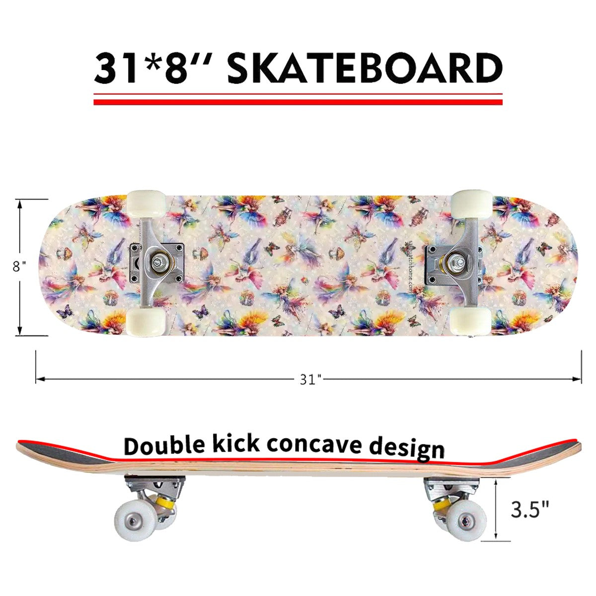 6 Fairy Designs, High Density 7 Layer Skateboard, Made In USA