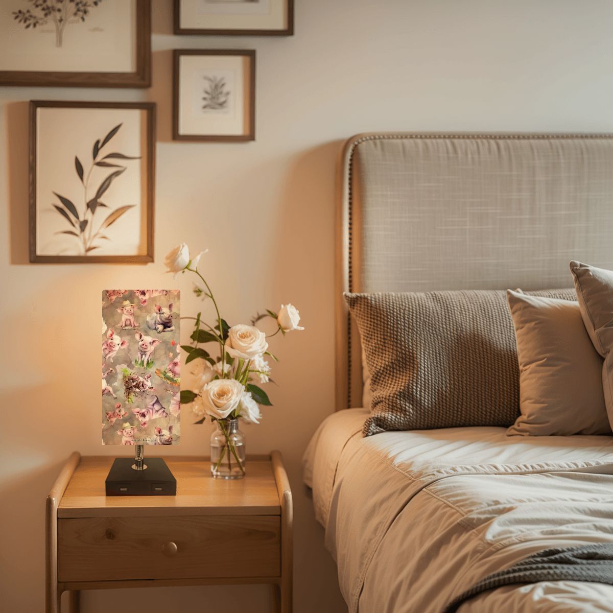 10 Animal Designs, Square Table Lamp with USB Ports, Charger