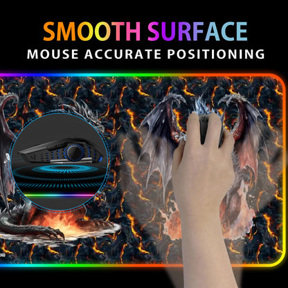 Fire Dragons, Wireless Charging Gaming Mouse Pads / Mat With Lights - 2 Sizes