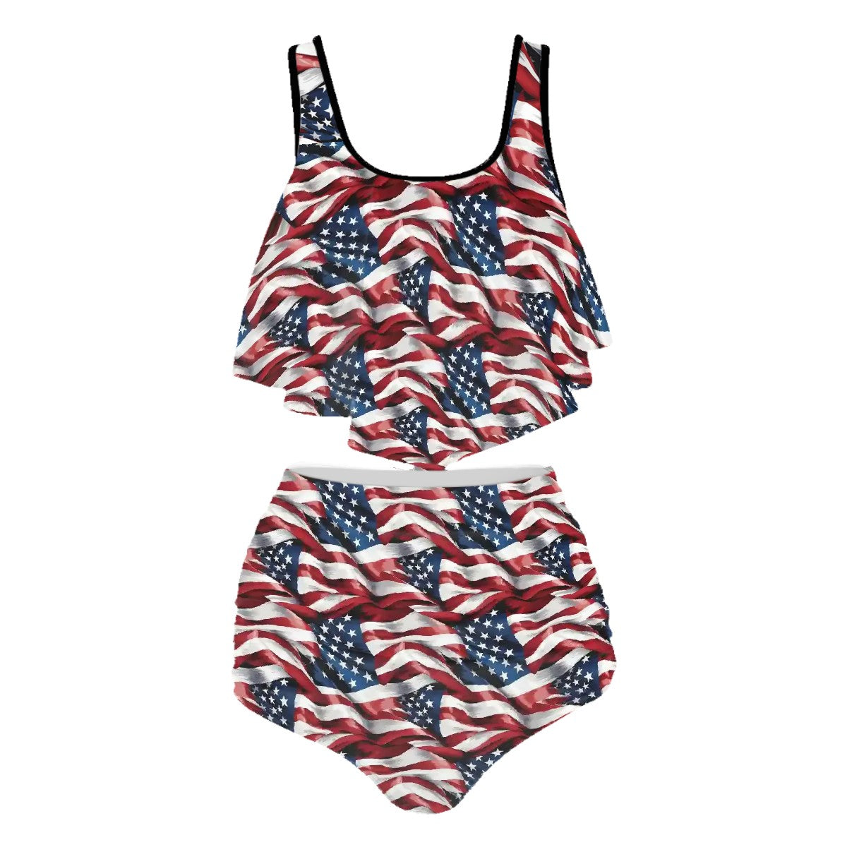 American Flag, Plus Size Women Bikini Flowy Ruffle Top