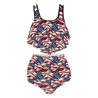American Flag, Plus Size Women Bikini Flowy Ruffle Top