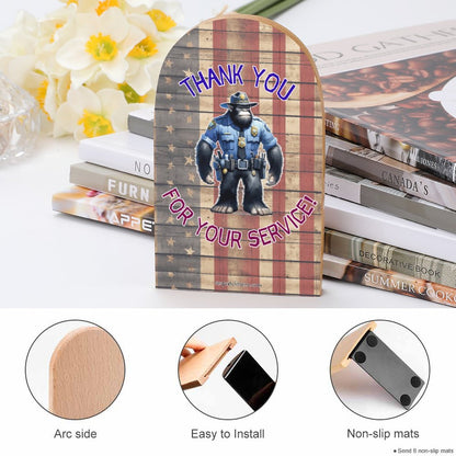 Bigfoot Sasquatch Police Officer, Wood Bookends