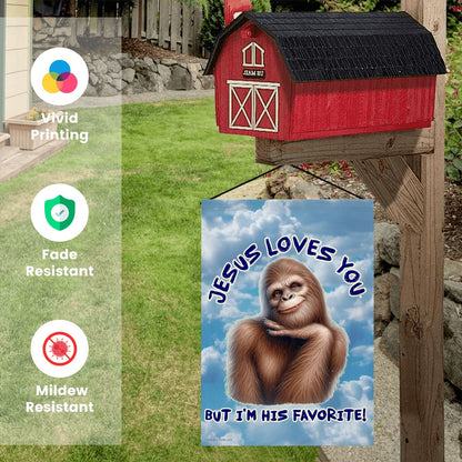 "Jesus Loves You.." Bigfoot Sasquatch Garden Flag 12"x18" (Made in USA)
