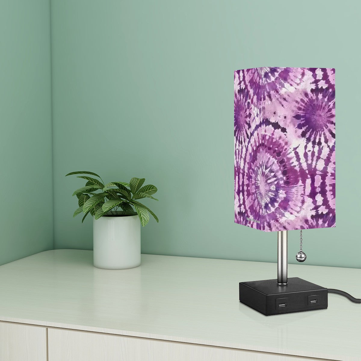 19 Tie Dye Designs, Square Table Lamp with USB Ports, Charger