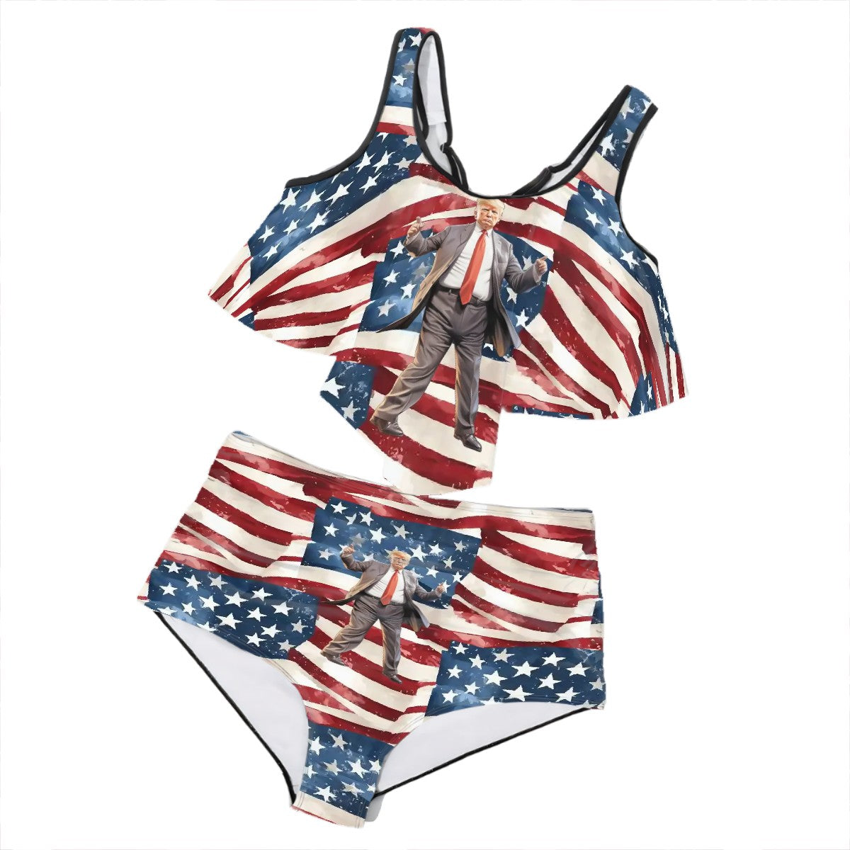 Donald Trump Dancing, Plus Size Women Bikini Flowy, Ruffle Top Swimsuit