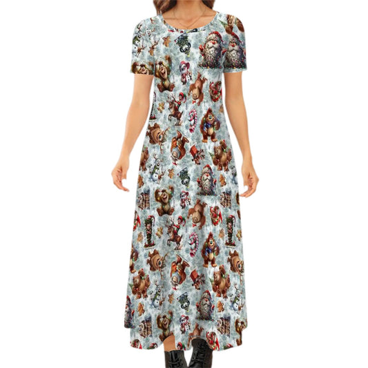 Sasquatch/ Bigfoot Themed Crew Neck Short Sleeve Maxi Dress