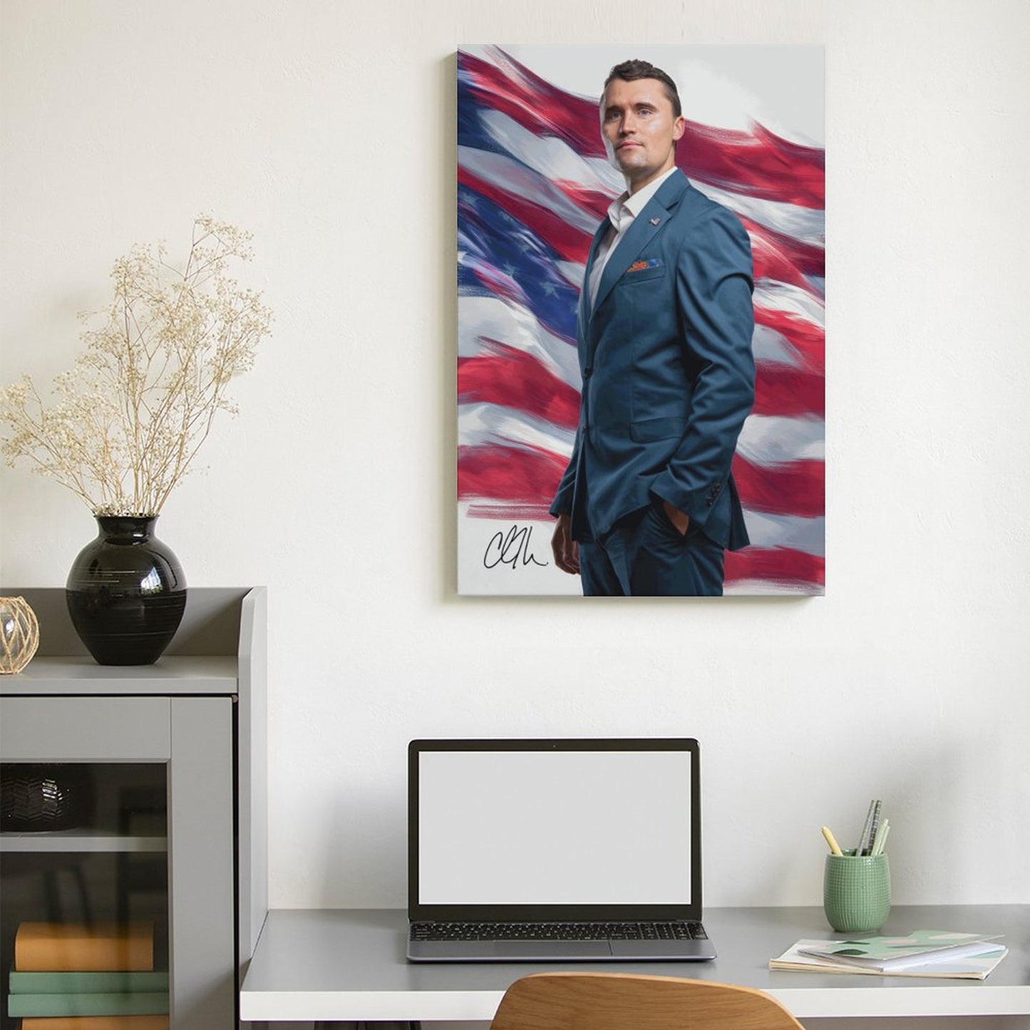 Charlie Kirk Framed Canvas Wooden Frame Wall Art Print - 2 Sizes