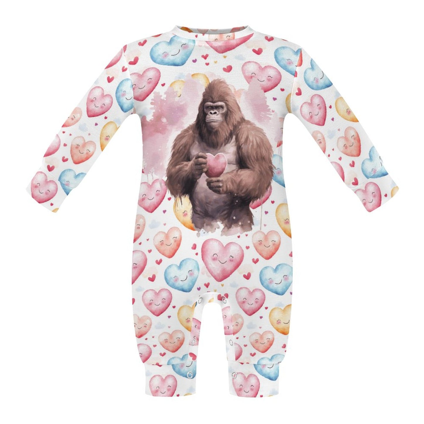 Bigfoot / Sasquatch Valentine, Long Sleeve Baby / Toddler Romper, Faux Cotton