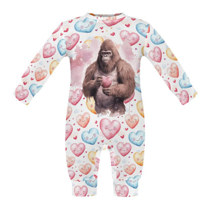 Bigfoot / Sasquatch Valentine, Long Sleeve Baby / Toddler Romper, Faux Cotton