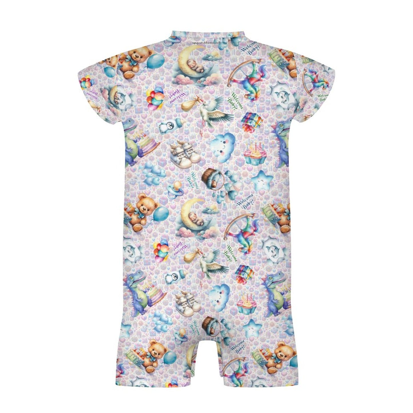 Welcome Baby, Faux Cotton Short Sleeve Baby Bodysuit Romper