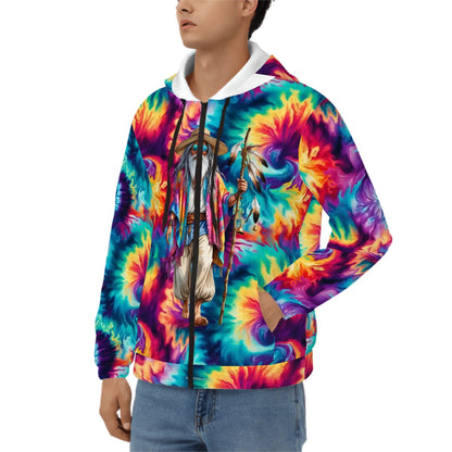 Hippie Man on Tie Dye, Adult Zip Up Hoodie