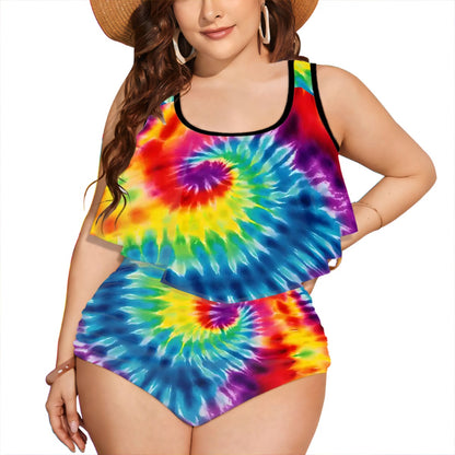 19 Beautiful Tie Dye Designs -Plus Size Women Bikini Flowy Ruffle Top Swimsuit