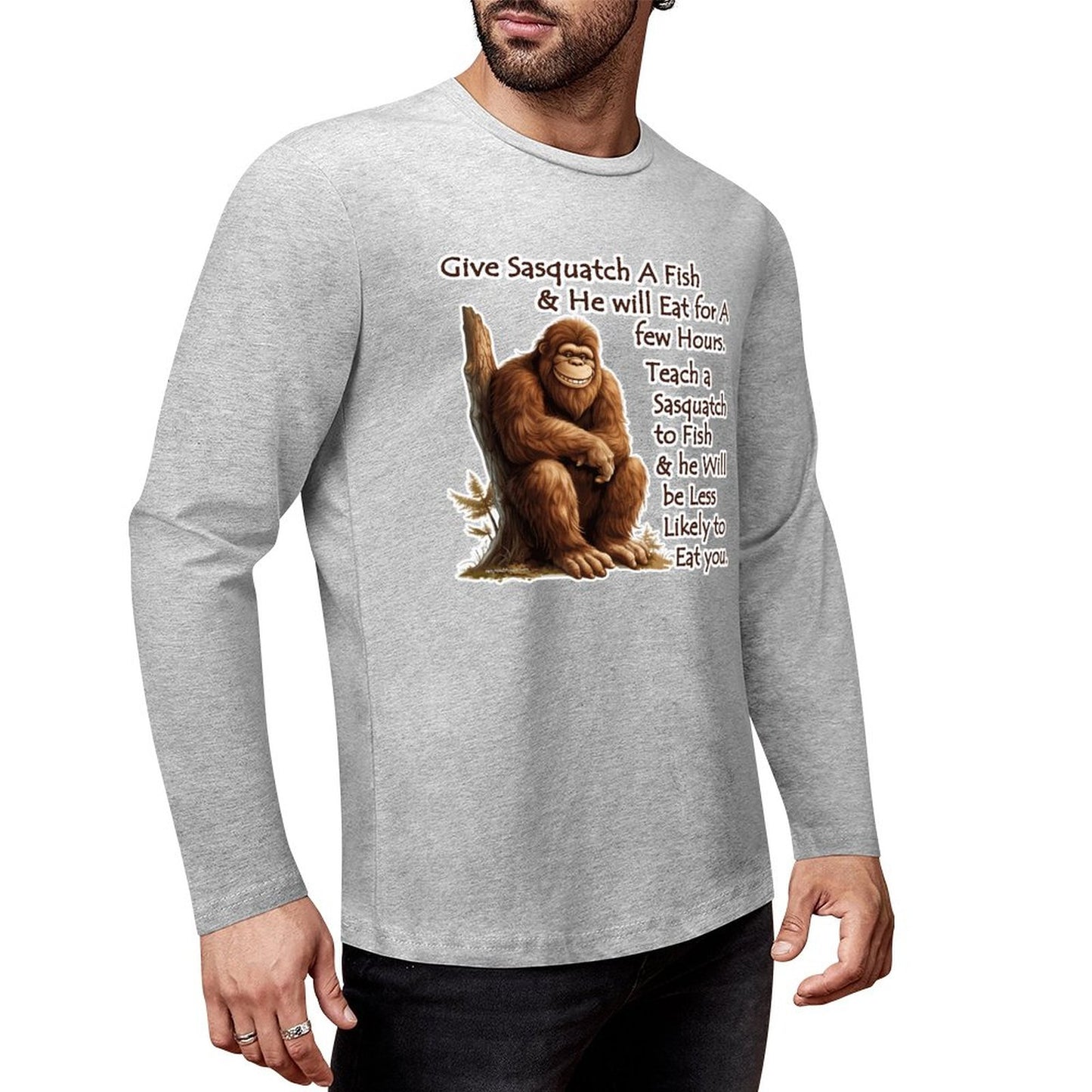 Bigfoot - Sasquatch "Give Sasquatch A Fish..",  Cotton Unisex Long Sleeve T-shirt