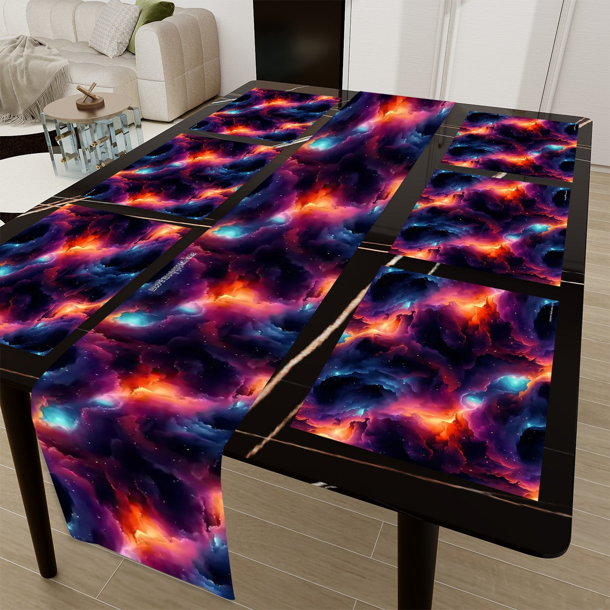 12 Galaxy / Outer Space Designs, Table Runner Placemat Set 7 Pieces