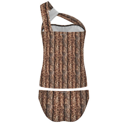 Peace Bigfoot, Sasquatch, Women One Shoulder Tankini, Two Piece