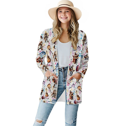 Bigfoot Sasquatch Playing Guitars, Women's Long-Sleeved Cardigan