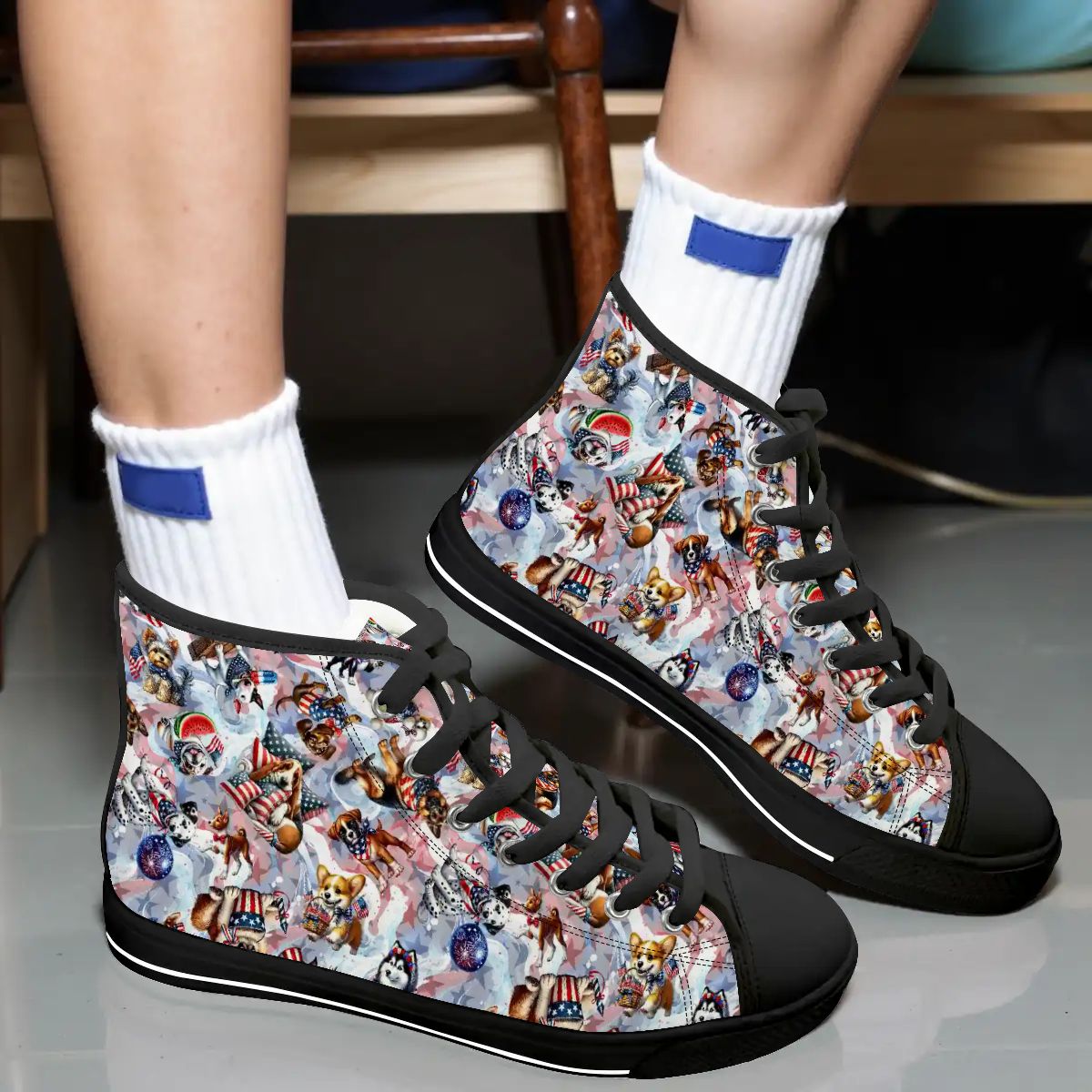 8 Patriot Designs, Women's High Top Canvas Shoes
