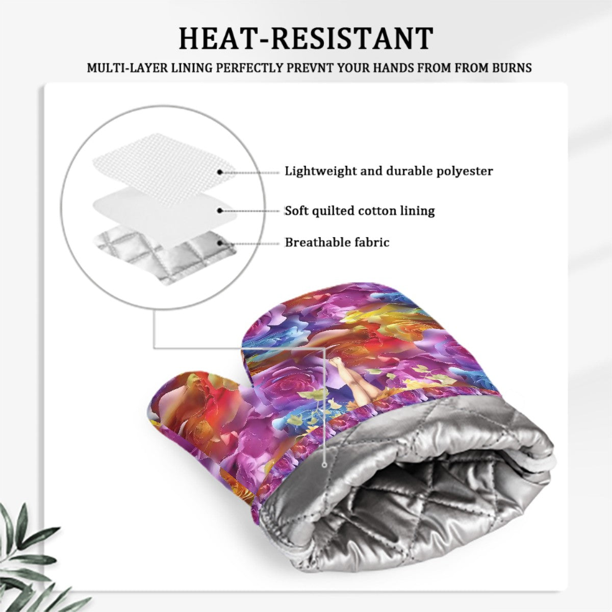 Set of 2 Silicone Heat Resistant Oven Mitts - Rainbow Fairy