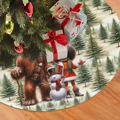 Bigfoot / Sasquatch Santa w Girl, Plush Christmas Tree Skirt – 3 Sizes