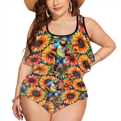Bigfoot / Sasquatch Daisies, Plus Size Women Bikini Flowy, Ruffle Top Swimsuit