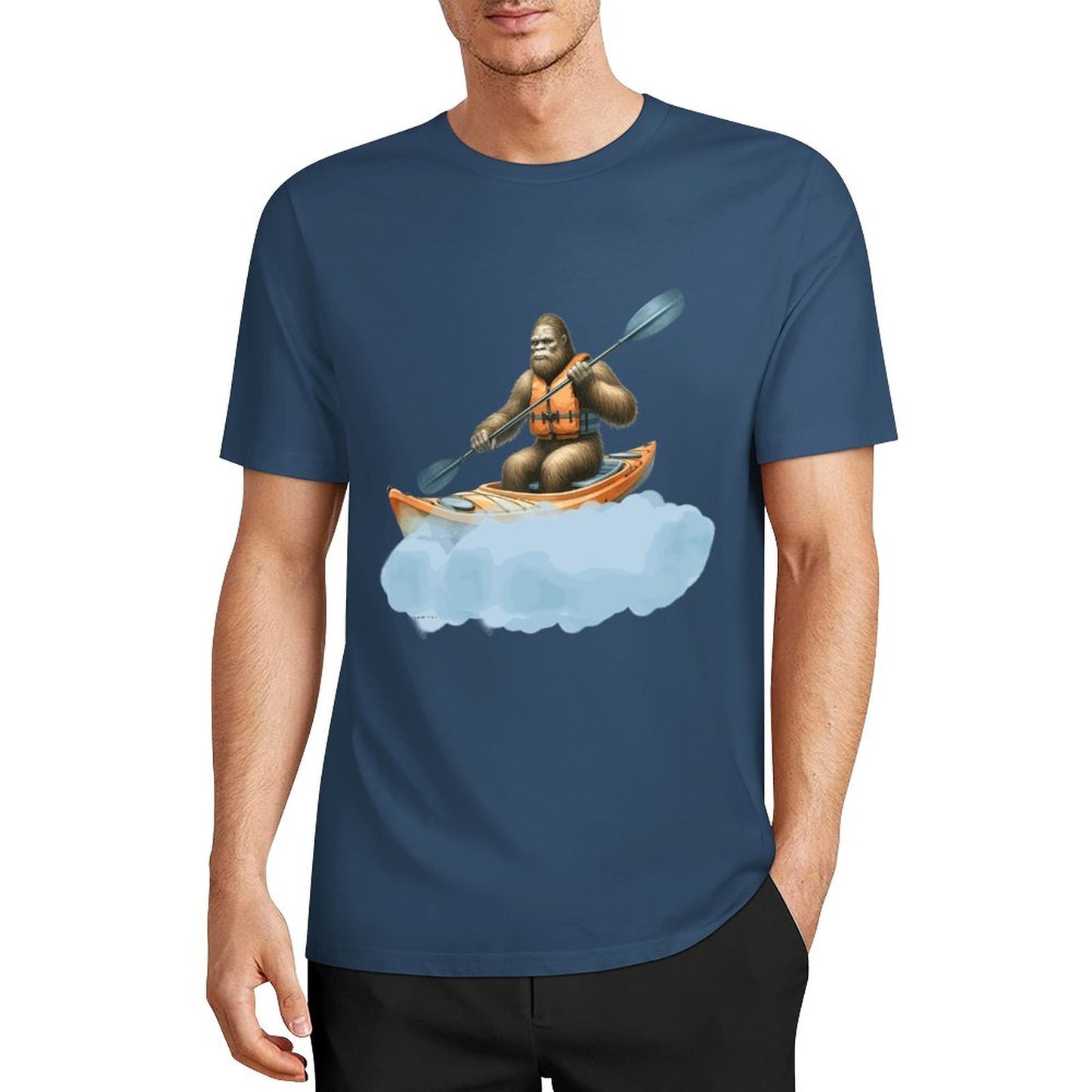 Bigfoot - Sasquatch Kayaking Short Sleeve Cotton T-Shirt