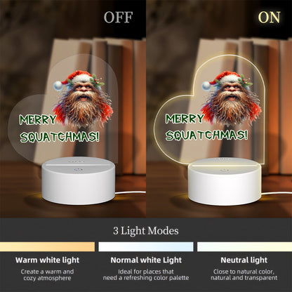 Squatchmas Bigfoot Sasquatch Heart Shaped Acrylic Night Light, gift, decor
