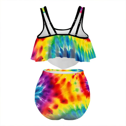 19 Beautiful Tie Dye Designs -Plus Size Women Bikini Flowy Ruffle Top Swimsuit