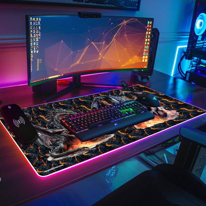 Fire Dragons, Wireless Charging Gaming Mouse Pads / Mat With Lights - 2 Sizes