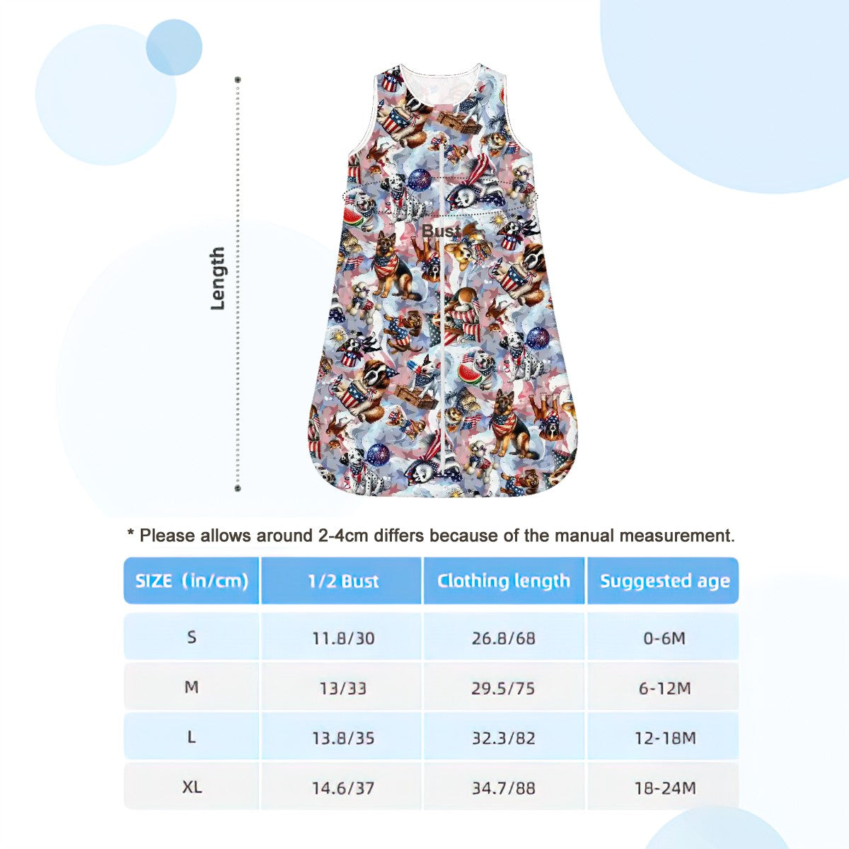 8 Patriotic Designs, Sleeveless Baby Sleep Sack