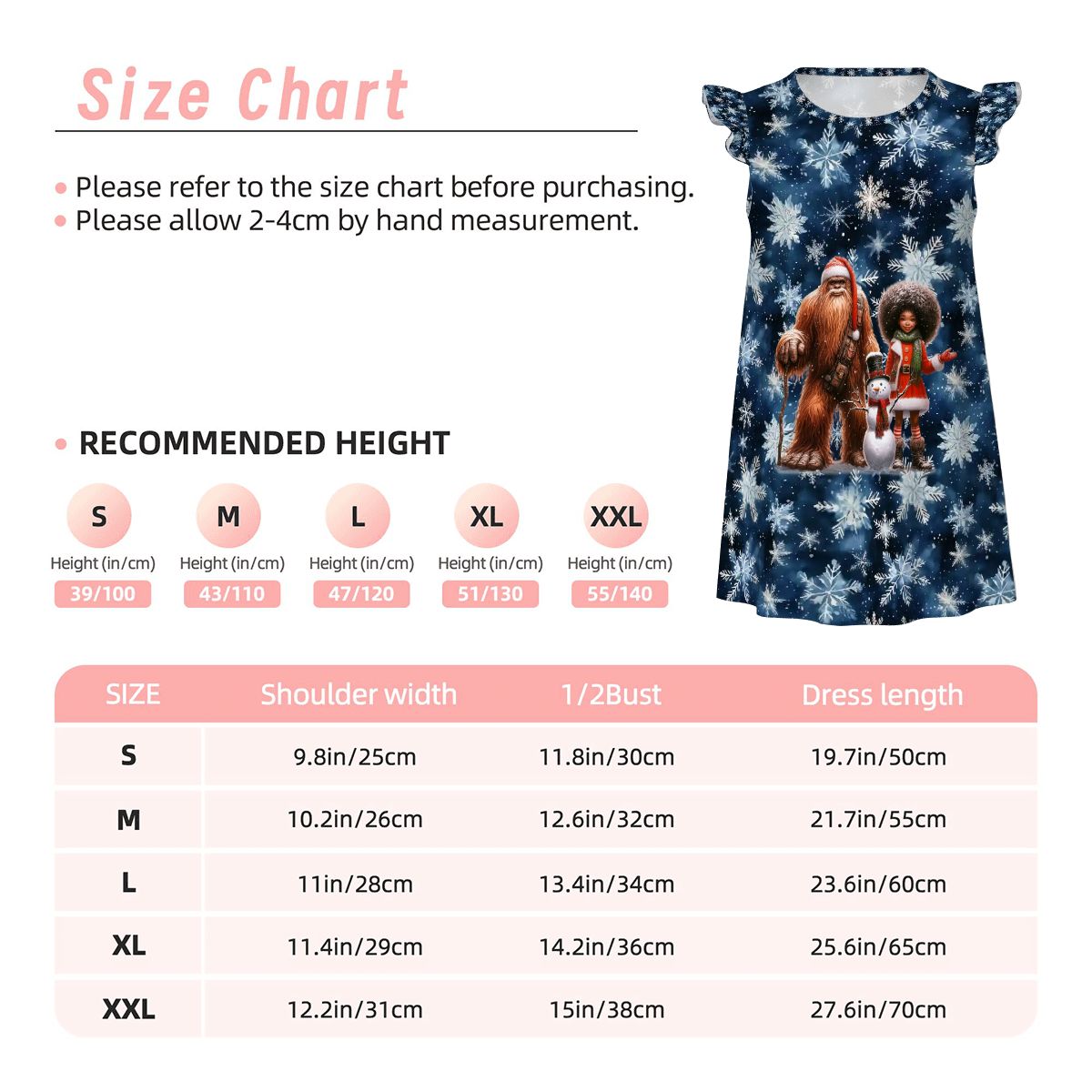 Sasquatch Santa & Girl, Girl's Flutter Sleeve Nightgown