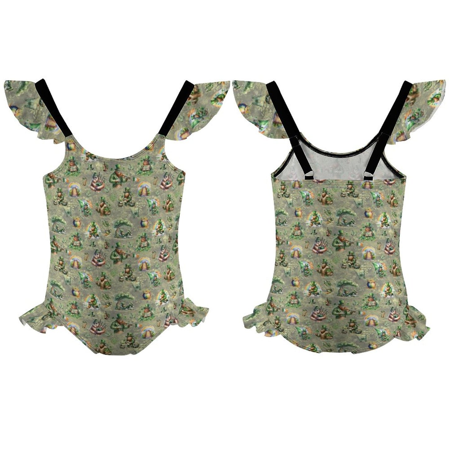 21 Bigfoot Sasquatch Designs, Girls One-Piece Summer Swimsuit, Ruffle Shoulder