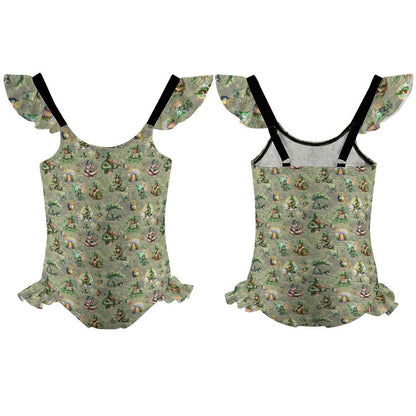21 Bigfoot Sasquatch Designs, Girls One-Piece Summer Swimsuit, Ruffle Shoulder