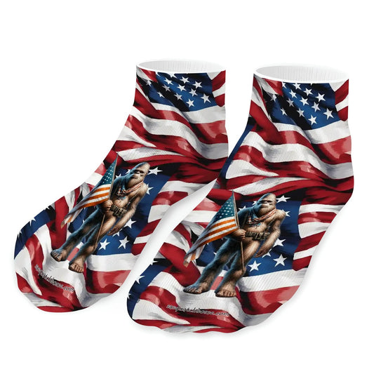 Patriotic Bigfoot, Sasquatch, 8” Poly Ankle Socks