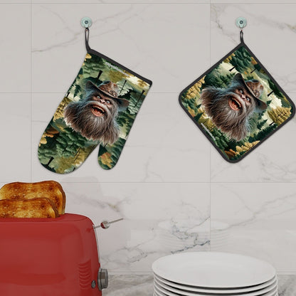 Redneck Bigfoot Sasquatch, Set of 2 Oven Mitt and Pot Holder