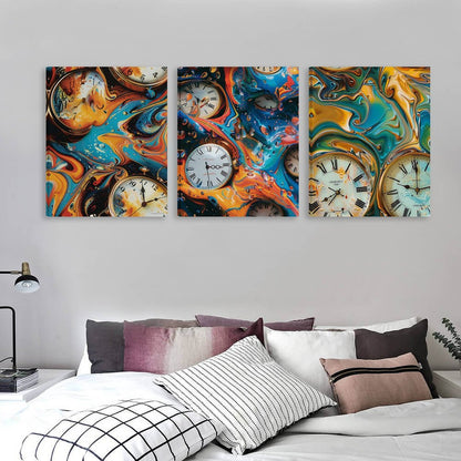 Psychedelic Clocks Canvas Wall Art -16”x 20” (x3) - Made In USA