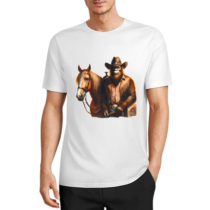 Bigfoot - Sasquatch Cowboy w Horse Short Sleeve Cotton T-Shirt