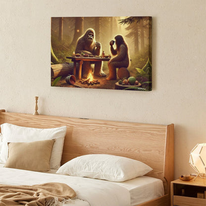 Bigfoot Sasquatch Family Image - Vintage Framed Canvas Art - 2 Sizes – Made in the USA