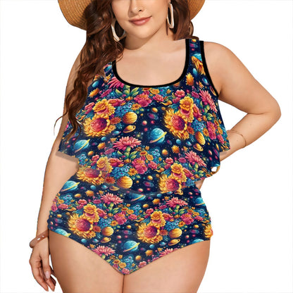 12 Galaxy / Outer Space Designs, Plus Size Ruffle Two Piece Swimsuit Customized Services