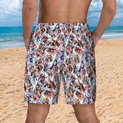 8 Patriotic Designs, Men Beach Shorts / Swim trunks with 4 Pockets