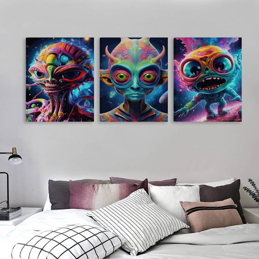 Freaky Aliens, Canvas Wall Art -16”x 20” (x3) - Made In USA