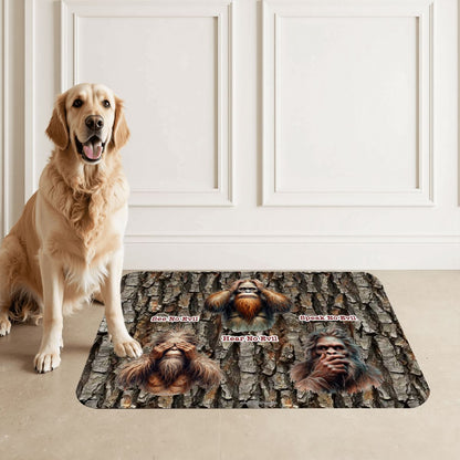 Bigfoot / Sasquatch, "See no evil..", Waterproof Pet Food Mat