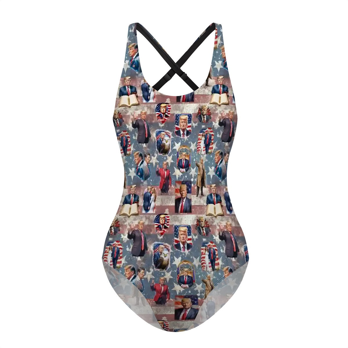 20 Donald Trump Designs, Cross-Back One Piece Swimsuit