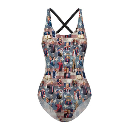 20 Donald Trump Designs, Cross-Back One Piece Swimsuit