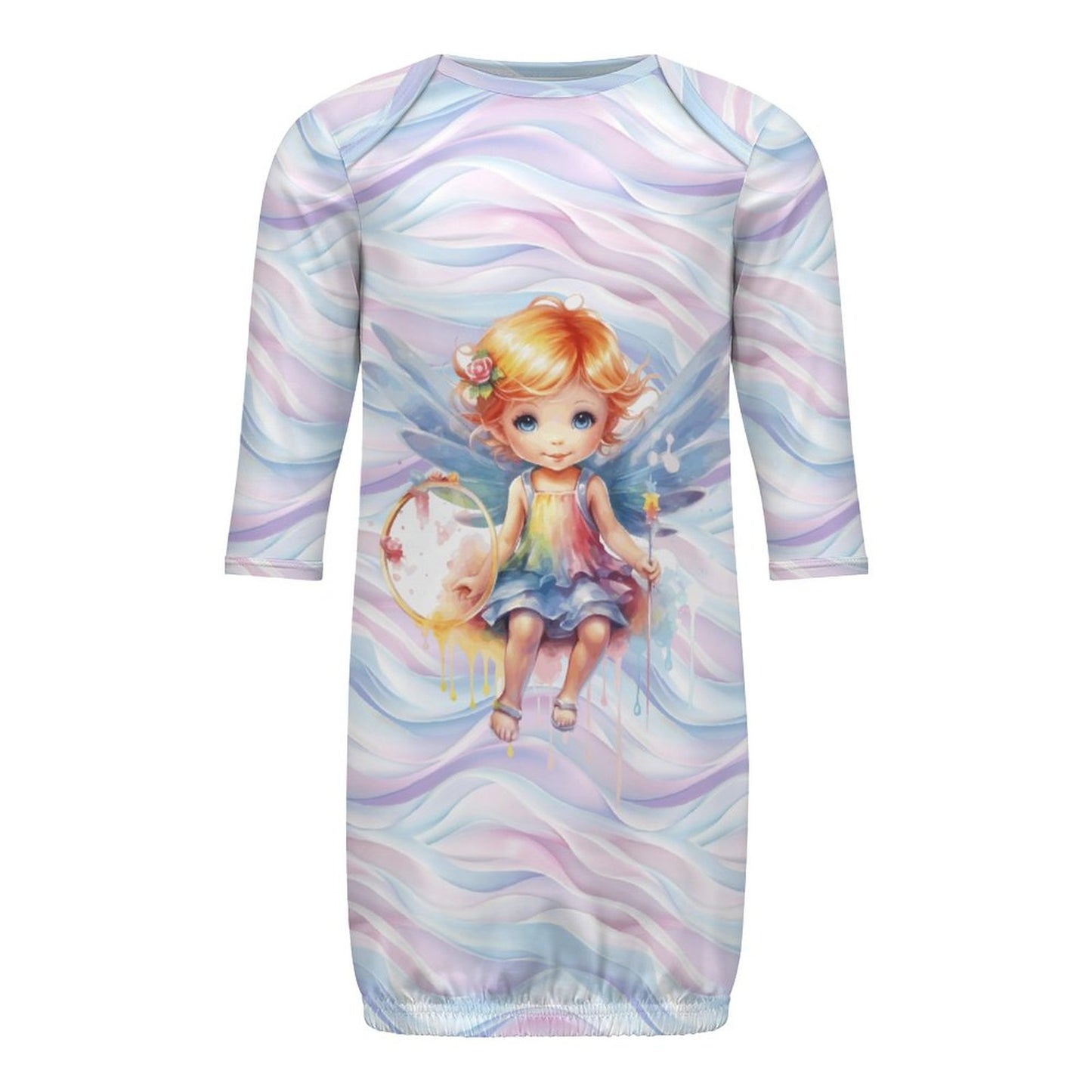 Fairy on Swirls, Baby Long Sleeve Faux Cotton Sleeper Gown