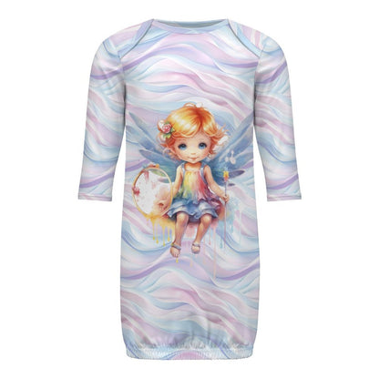 Fairy on Swirls, Baby Long Sleeve Faux Cotton Sleeper Gown