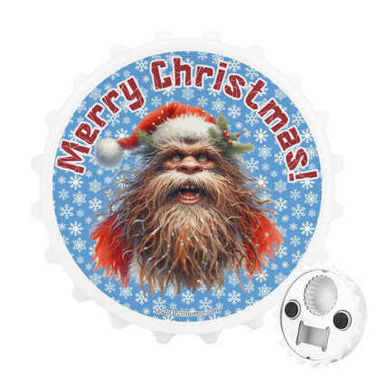 Bigfoot / Sasquatch Santa "Merry Christmas", 3” Magnetic Can Opener / Coaster / Fridge Decor