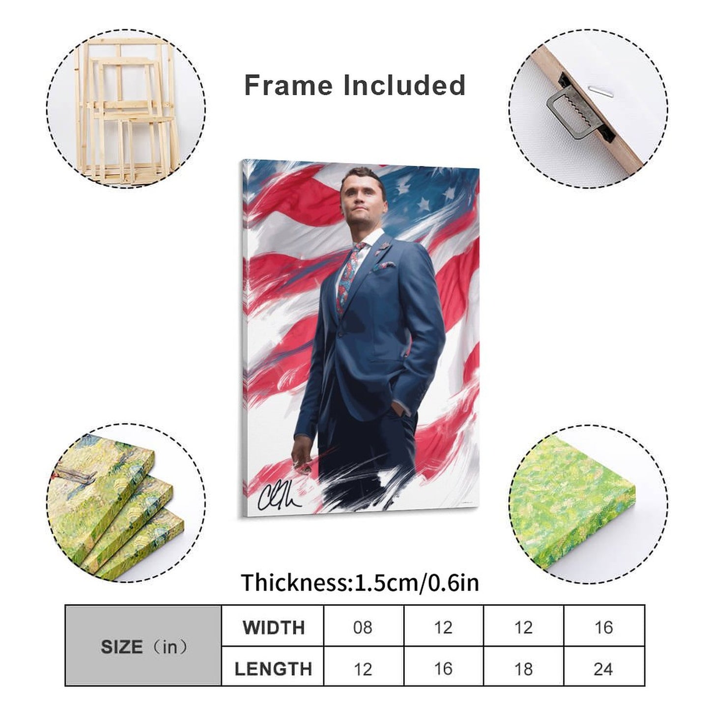 Charlie Kirk Framed Canvas Wooden Frame Wall Art Print